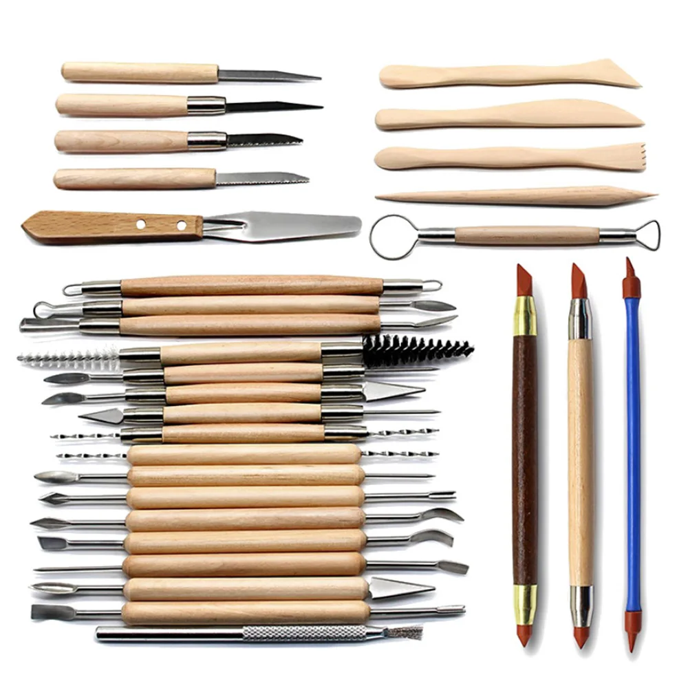 30PCS/Set Wood and Metal Clay Sculpture Sculpting Kit DIY Plasticine
