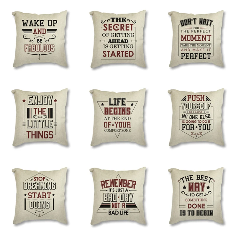 

Vintage Throw Pillow Case 45x45 Typography Inspirational Quotes Letters Printed Nordic Decorative Cushion Cover Sofa Home Decor