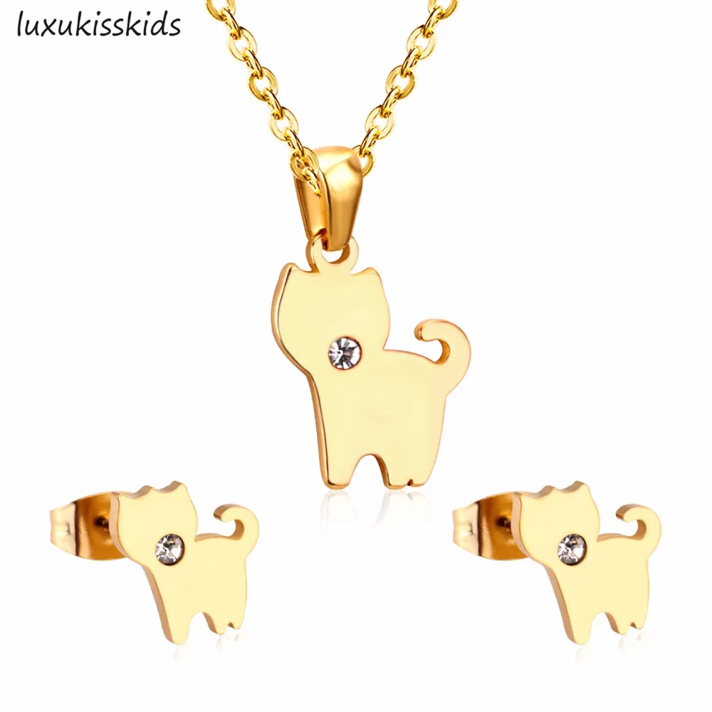 

LUXUKISSKIDS 316L Stainless Steel Necklace Pendant & Earrings For Men Women Stainless Steel Sets Fashion Jewelry Gift