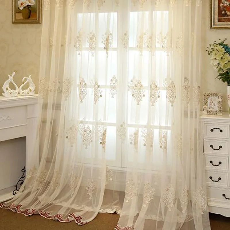 Chino clásico lujo Bordado flor amarillo rojo cortinas sala de la boda Artículos para las ventanas cortina Redes wp368c