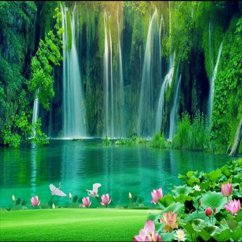 

beibehang Custom wallpapers water to generate wealth rolling waterfall landscape painting TV backdrop non - woven wallpaper