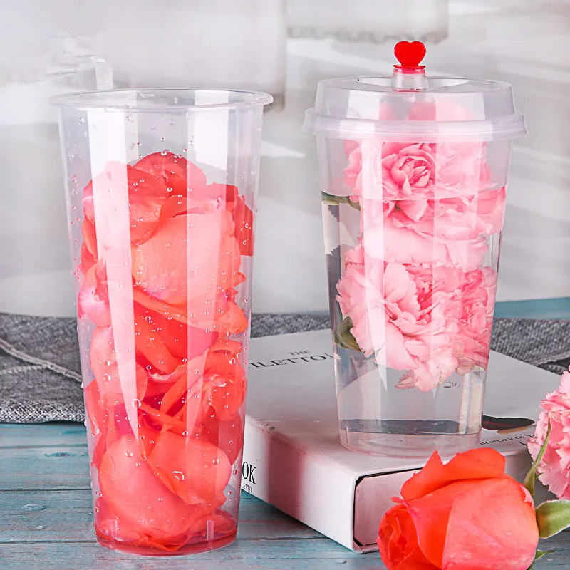 

50pcs Thick transparent disposable tea cup party birthday favor beverage juice cup cold drink takeaway packaging cups with lid