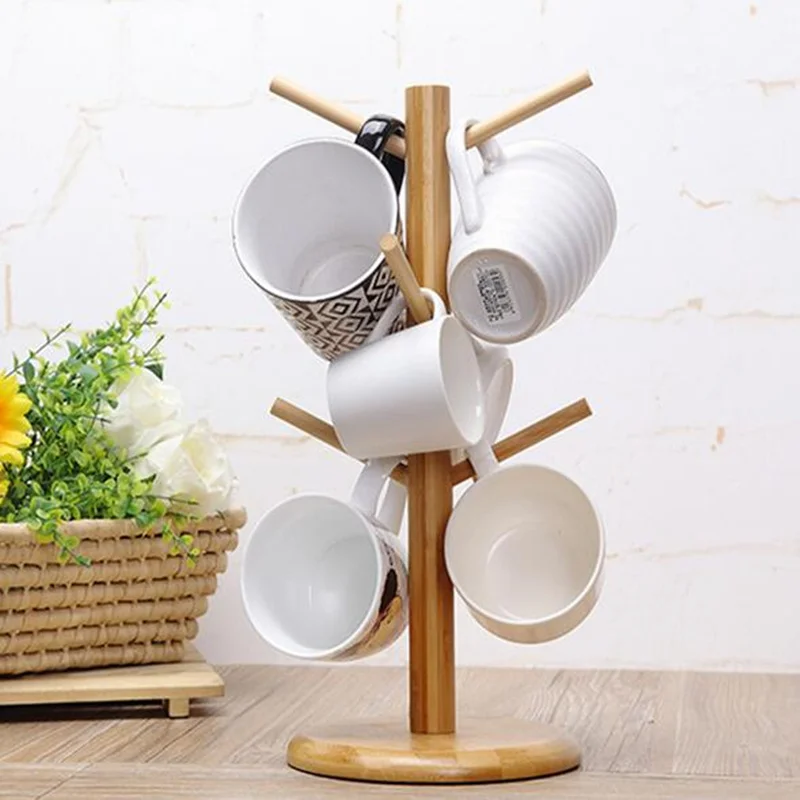 New Arrival,6 Hooks wood tree shape coffee tea drink cup holder rack