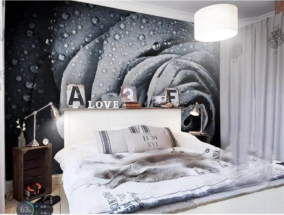 

custom 3d photo wallpaper mural room non-woven sticker Black and white drops rose 3d painting sofa TV background wall wallpaper