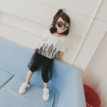 

Big Girl Summer 2017 New Suits Thin Short Sleeved Casual Clothes Children Summer Girls Set