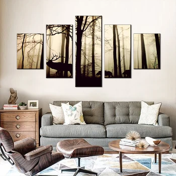 

5 Pieces Forest Deer Poster Wall Art Canvas Painting Wall Pictures for Living Room Home Decor Nordic Decoration Art Print