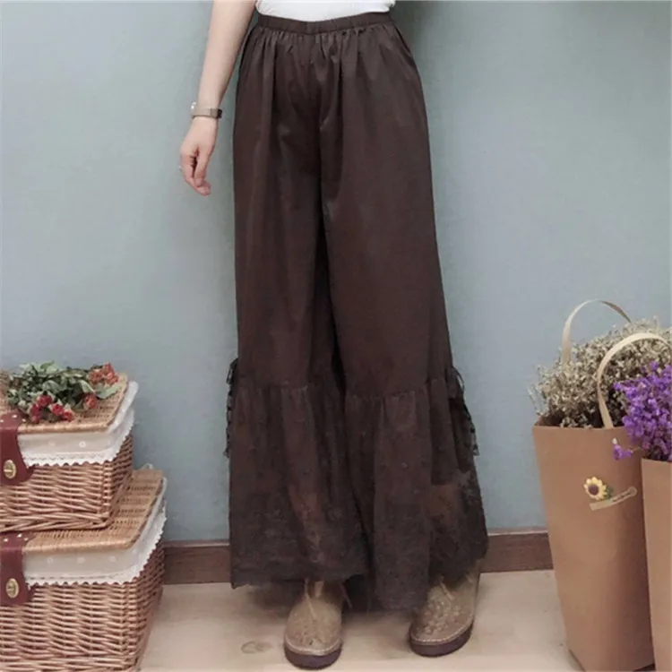 Лолита кружево лоскутное широкие брюки эластичный пояс свободные Ретро базовые модели женские лето