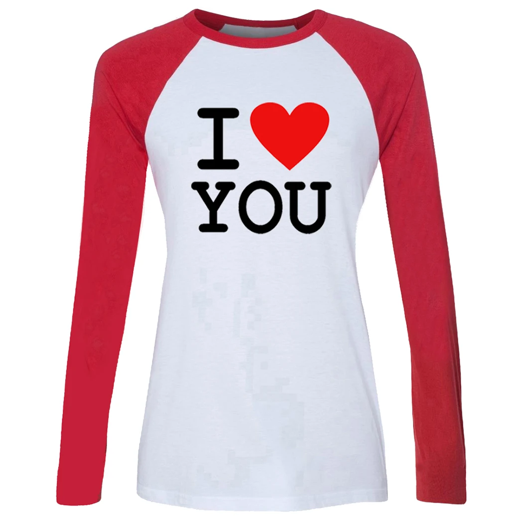I Love You Heart Design Couple Raglan Long Sleeve T Shirt Women Cotton Girl's Tshirt Loose T-shirts for Lady Lovers Gift Tee