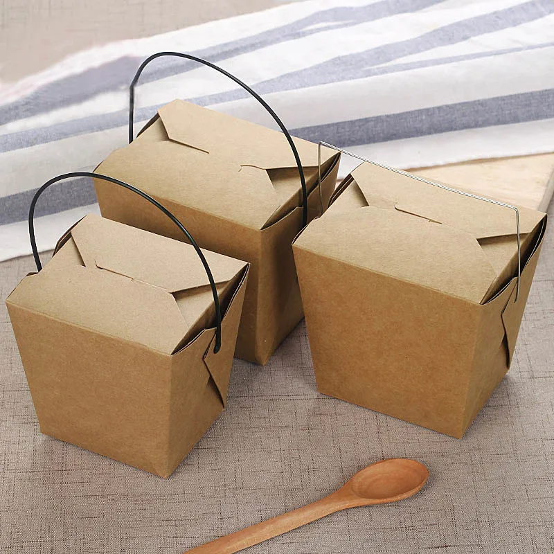 

Disposable Kraft Paper Box Portable Handle Fried Food Cup Take Away Chicken Holder Chips Cups Restaurant Package Tools 40pcs