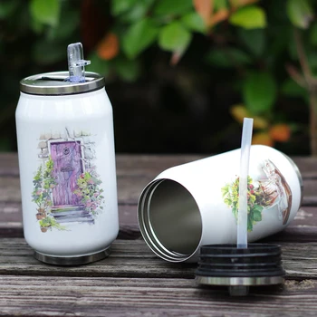 

Promotional Gift Water Bottle Coke Shape Can with Fantastic Flowers Printing Themed Vacuum Bottle Insulated Stainless Steel