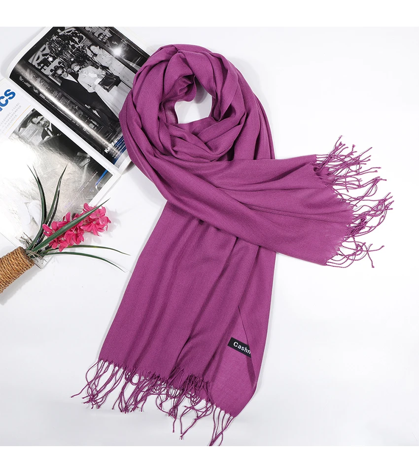 Роскошный брендовый кашемировый шарф для женщин, девушек, мужчин, зимние теплые мягкие шали из пашмины, одноцветные длинные шарфы с кисточками и накидки bufanda
