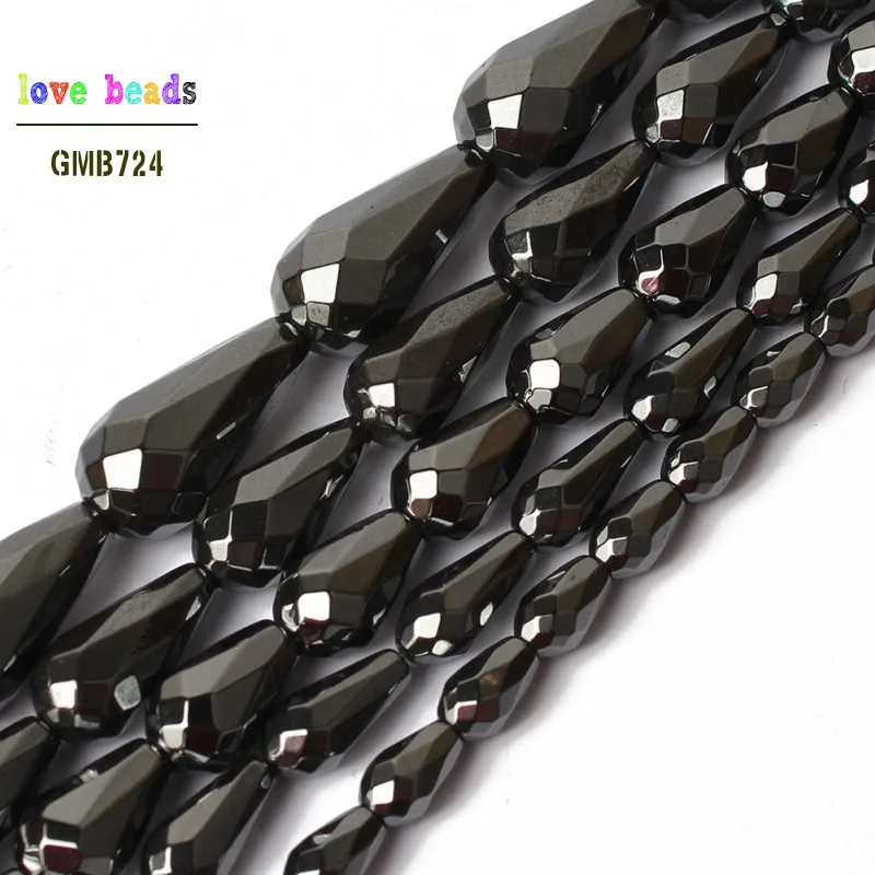 

Natural Faceted Black Hematite Teardrop Waterdrop Loose Beads for Jewelry Making Bracelet Healing Power 15'' 5x8/6x12/8x12mm
