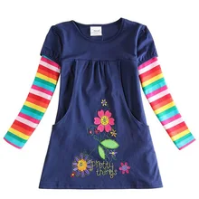 2018 baby girl long sleeve dress fashion print flowers pattern dots and striped sleeve kids dress cotton girls children clothing kids striped and star flag print vest dress