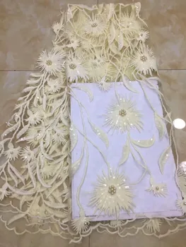 

Free shipping (5yards/pc) latest design French net lace fabric embroidered African party lace with sequins beads for dressFLZ908