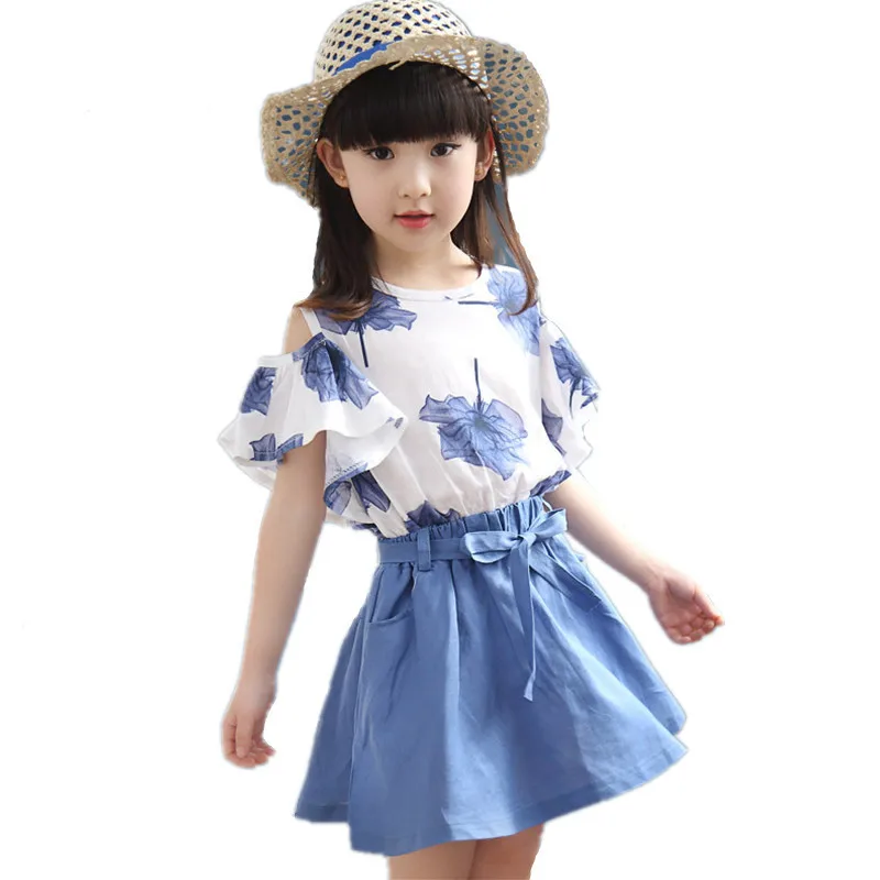

2019 Summer Girls Clothes Baby T-Shirt + Skirt Girl Set Toddler Kids Tops Tutu T Shirt Teenager Tracksuit Suit Children Clothing