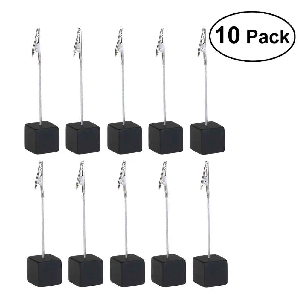 

10pcs Cube Base Memo Photo Holder Card Paper Note Clip table number card stander (Black)