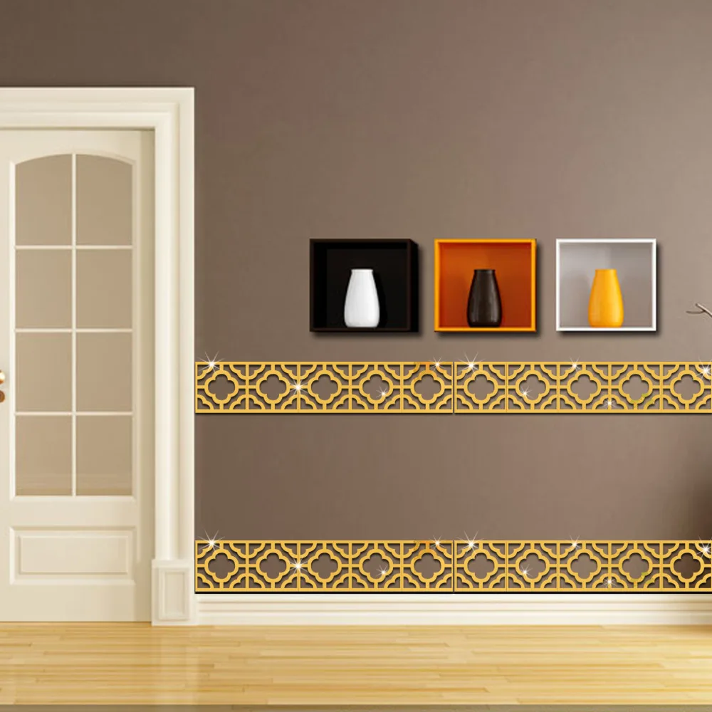 

10Pcs 10*10cm Geometric Pattern Waist Lines Self -Adhesive Waterproof Removable Wall Border Stickers For Home Decoration