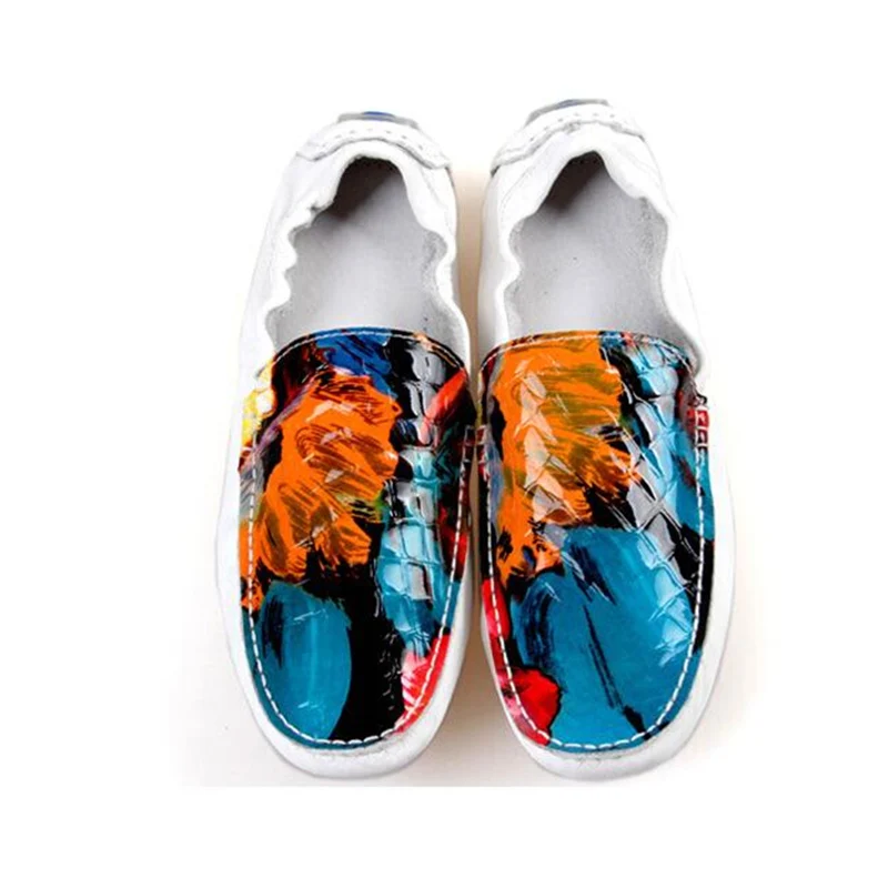 Clearance Sale !! Size 8 Genuine Leather Comfort Graffiti Loafer fashion Men Loafer Driving Car Shoes Slip On Boat Shoes Soft