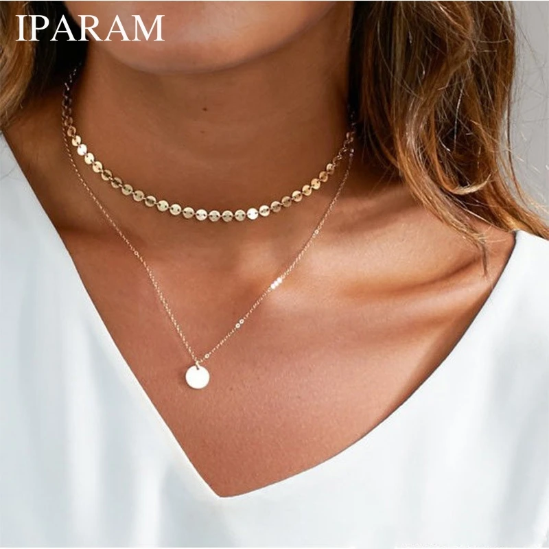 

IPARAM Bohemian Golden Coin Multilayer Necklace 2019 Retro Layered Handmade Woman Choker Collar Necklace Jewelry Gift