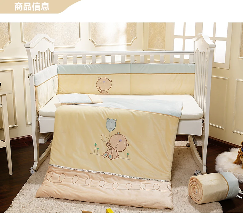 

Promotion! Velvet baby bedding set 100% cotton cot bedding piece set unpick and wash ,(bumper+sheet+pillow+duvet)