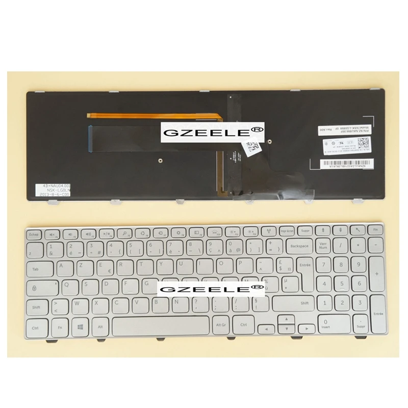 

GZEELE NEW for Dell Inspiron 15 7000 7537 Laptop Keyboard WITH Backlit SILVER 15-7000 15-7537 P36F French Clavier FR replacement