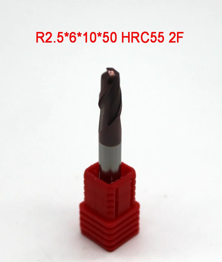 R2.5*6*10*50MM 2 Flute HRC55 degree 2PCS tungsten ball cutter CNC lathe