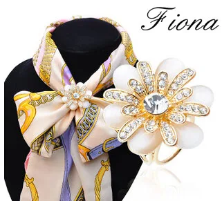 font b Luxury b font Camellia Gold Women Wedding Brooch Scarf Buckle Rhinestone and font