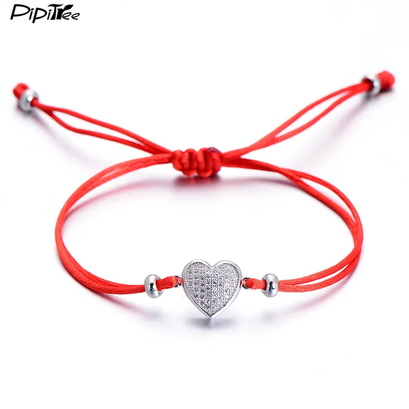 

Pipitree Romantic CZ Stone Paved Love Heart Bracelet for Women Lovers Adjustable Red String Couple Bracelets Lucky Jewelry Gift