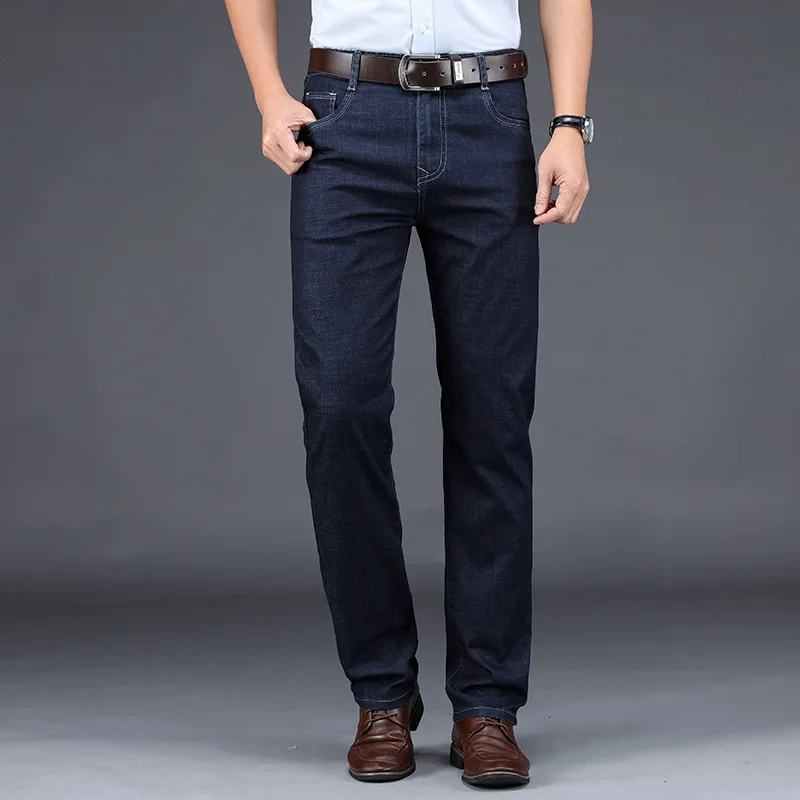 

Spring Summer Fashion Classical Men Jeans Straight Fit Big Size Elastic Casual Smart Jeans Denim Pants Simple Business Jeans Men