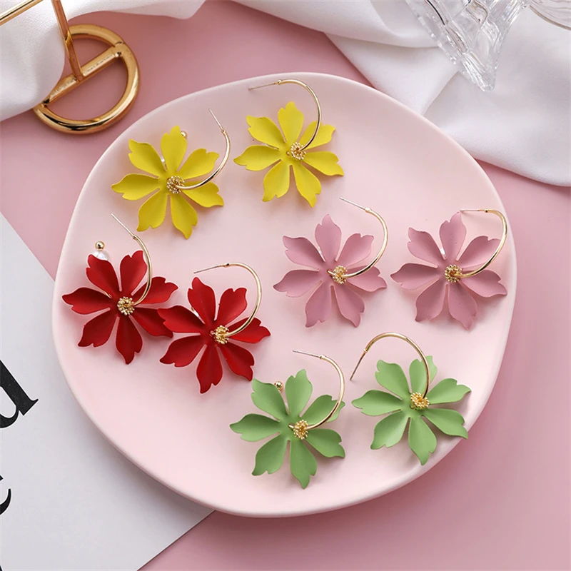 

VIVILADY Cute Colorful Flowers Dangle Women S925 silver Needle Hoop Earrings Piercing Delicate Prevent Allergy Holiday Jewelry