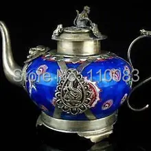 Винтажный чайник ручной работы для китайского, восточного, религиозного, азиатского, китайского редкий Тибетский фарфоровый чайник 12 см, античный металлический