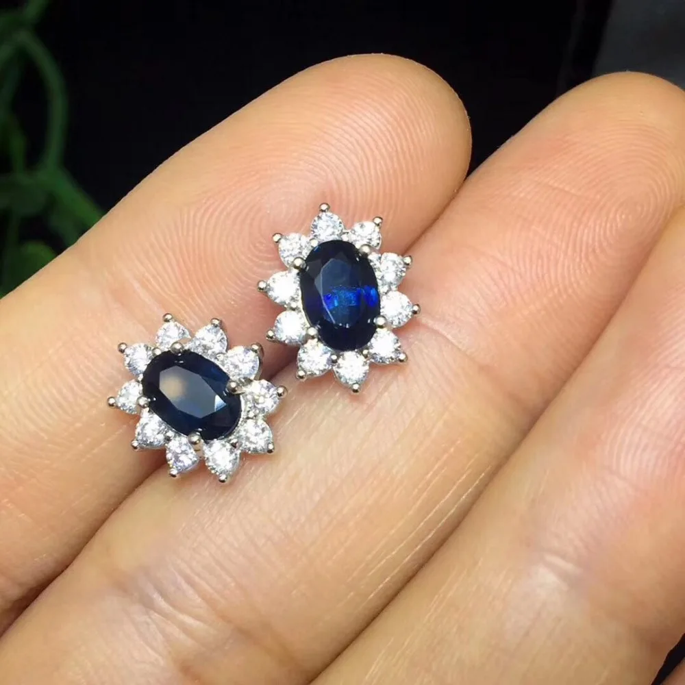 Blue Sapphire Earrings Stud 925 Sterling Silver Fashion Princess Diana ...