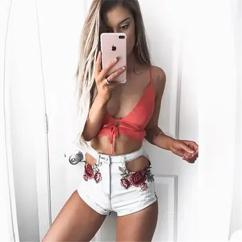 

Vadim Women Appliques Mid Straight Fly Flat Skinny Polyester Real 2019 New Style Women Applique Waist Cowboy Worn Out Pants
