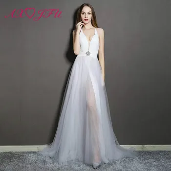 

AXJFU Sexy v neck sleeveless Perspective illusion white lace Evening Dress vintage princess beach beading rose red evening dress