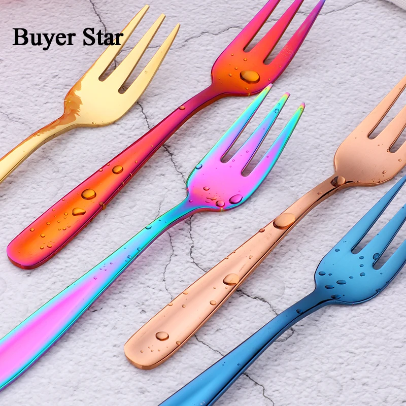 6 Pcs/Lot Luxury Cake Forks Stainless Steel Salad Fork Thick Cutlery