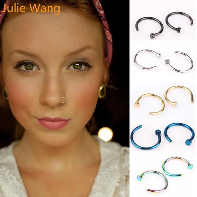 

Julie Wang 1PCS Titanium Steel 5 Colors Fake Nose Rings Hoop for Septum Piercing Clip Punk Women Body Jewelry 6mm/8mm/10mm