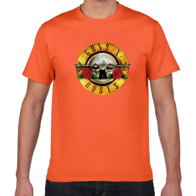 rock wear GUNS and Roses T-shirts men Summer 100%Cotton Rock Band street wear men t shirt guns roses tee shirt homme men - Цвет: F124  orange