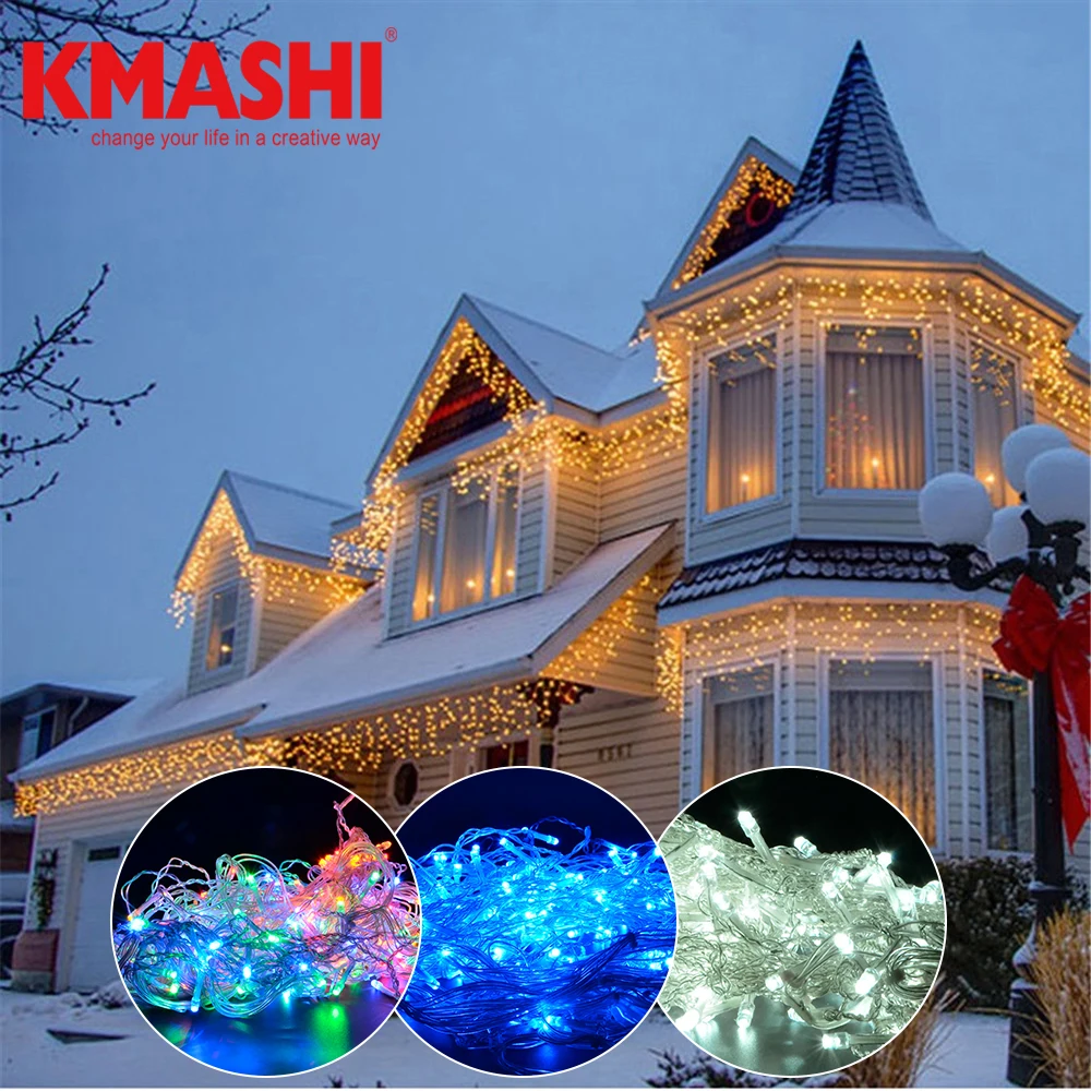 

Kmashi Holiday Lights 5M 216LED Waterproof String Fairy Light Icicle Curtain Lights Festival Christmas Garland Decoration IP65