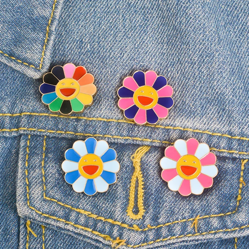 

Rainbow Flower PIn Enamel Lapel Pins Smiling Face Button Badges Funny Brooch Cute Girl Jewelry Accessories Gift for Bag Jeacket