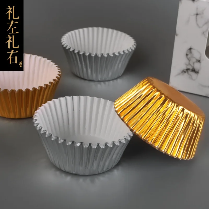 

Gold silver paper holder Maffin aluminum foil tray paper cupcake 100 pieces
