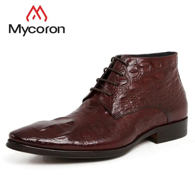 

MYCORON Men Shoes Genuine Leather Ankle Boots Winter Black Luxury Product Boots Business Pattern Men Shoes Botas Hombre Cuero