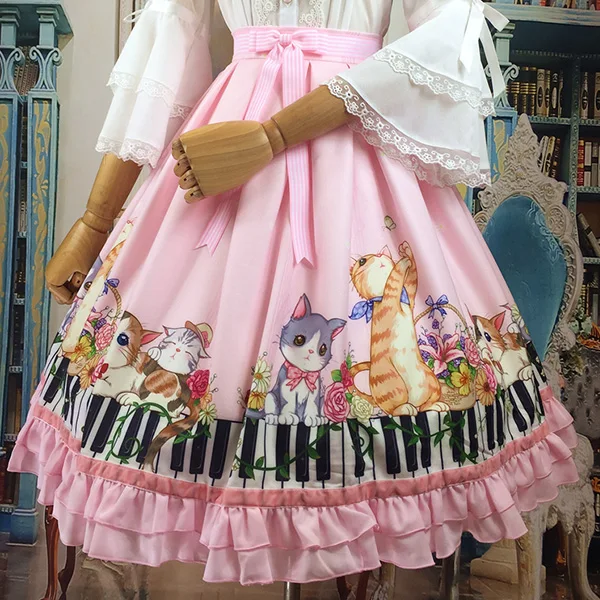 Принцесса сладкий Лолита парча сад печати юбка с кошкой, Милая юбка ZYJ078