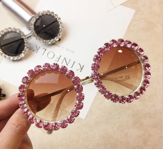 

ZAOLIHU Luxury Diamond Women Sunglasses Round Shape Metal Female Sun Glasses UV400 Pink Crystal Eyewear Vintage Gafas de sol