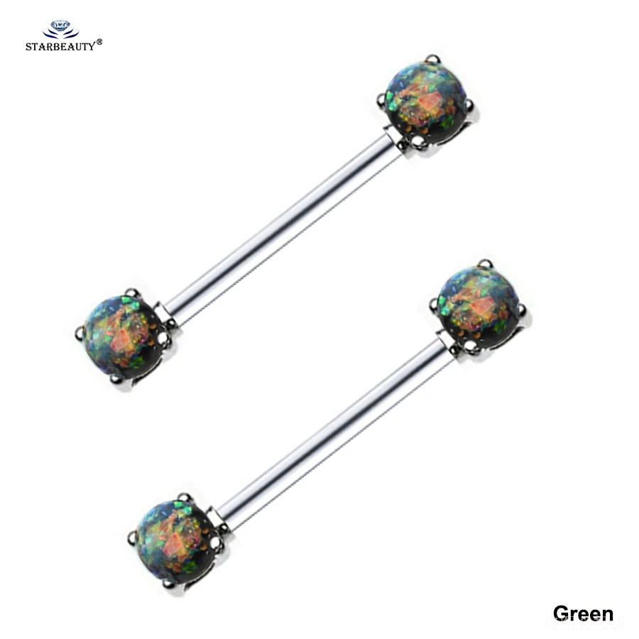Green Starbeauty 2 шт./лот белый розовый зеленый имитация опала пирсинг Кольца Хирургическая сталь язык Сережки для пирсинга ювелирные изделия с подвеской в виде соски - Окраска металла: Green