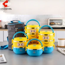 CHANOVEL 1 PCS Cute Cartoon Lunch box For Kids With Plastic Tiffin Boxes Thermal stainless steel