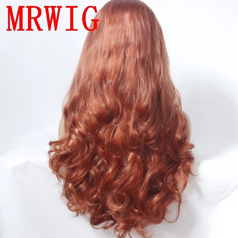 MRWIG long wavy 26in #130 hair color synthetic front lace wig free part heat resistant fiber cosplay wig