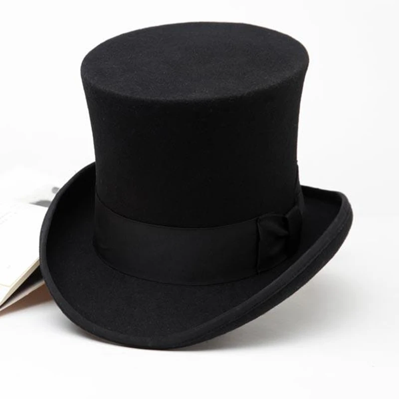 18cm Black Red Gray High Wool High Top Hat For Men And Men Chapeau Fedora Magician Felt Vintage Party Church Hats S M L XL