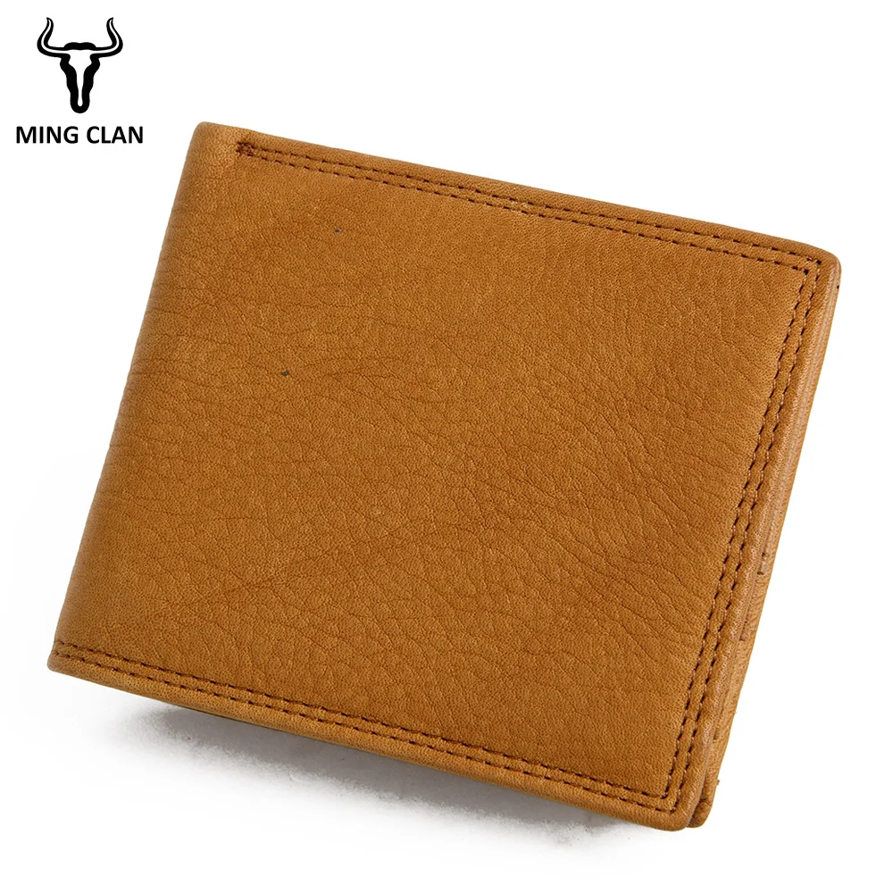 Womens Guang Tong Genuine Leather Tri-Fold Beige Wallet