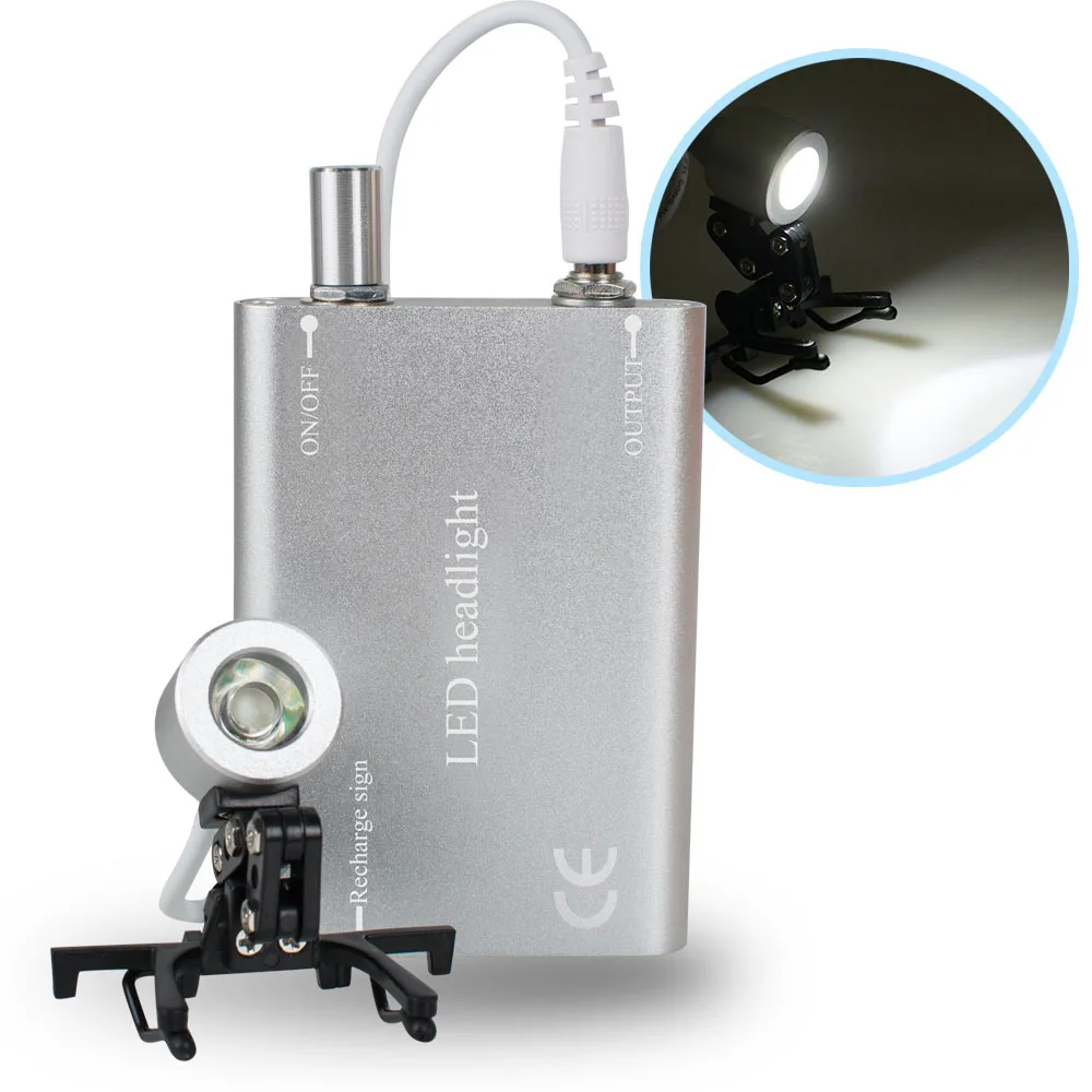 Lâmpada para Dental Dentista Dental Portátil Prata Head Light Médico Cirúrgica Binocular Lupa 3 Dentista dental portátil prata cabeça lâmpada de