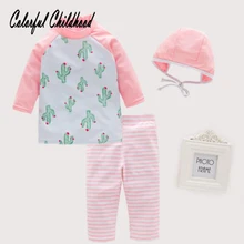 Для маленьких девочек Разделение купальники кактус рисунок 3 шт. Половина рукава топ+ Штаны+ шляпа Дети Купальники Surf Костюмы 3- 7 лет